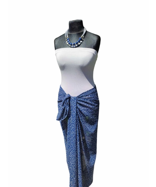 Chusta plażowa spódnica - eleganckie granatowe PAREO groszki